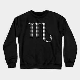 Scorpio Zodiac Horoscope Symbol in Black and White Gingham Pattern Crewneck Sweatshirt